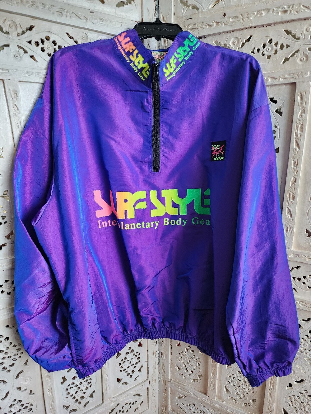 Vintage 90s Surf Style Iridescent Purple Quarter Zip Windbreaker- Mens One Size